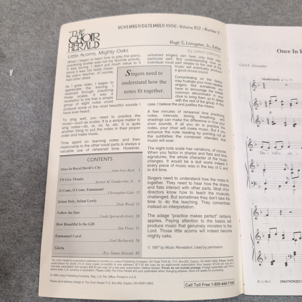 Lot of 7 The Choir Herald Choral Music Magazine Nov Dec 1998 Vol 102 No 2 Sheet - Picture 2 of 2